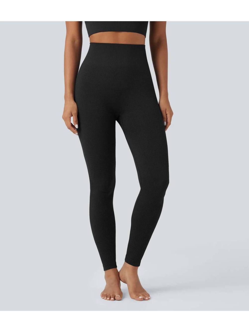 Halara Seamless Flow Waffle High Waisted 7/8 Leggings Black Size XL - Picture 6 of 8